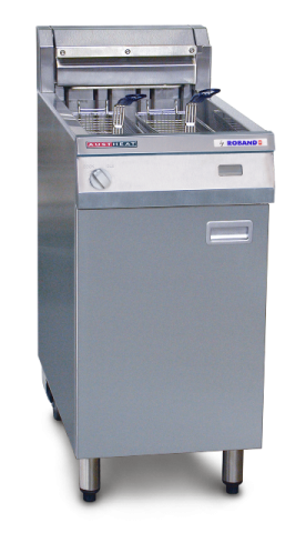 fritteuse, gastro-ausstattung, gastronomietechnik, pommes, einzelbecken, 29 liter, 16,6 kw, robuste konstruktion, edelstahl, schnelle aufheizung, lieferung mit deckel & koerben, schwenkbare heizelemente