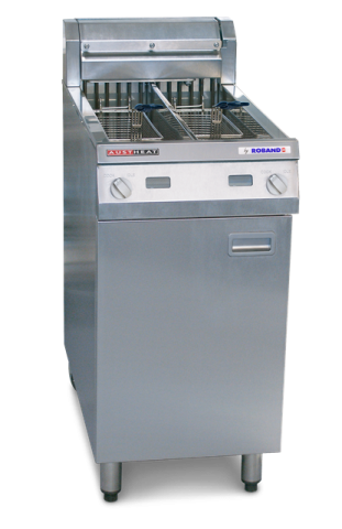 stand-friteuse, mobile elektrofritteuse, getrennte becken, roband, af822, abnehmbare tuer, zwei doppelte thermostate, temperaturaufrecherhaltung, sicherheitsabschalter mit reset-taste