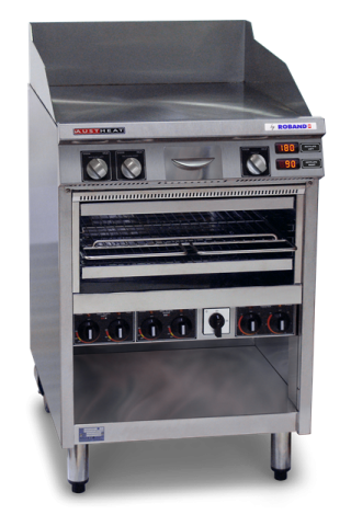 Roband kombinationsgerät, freistehende grillplatte - salamander, hamburgerstation braten/grillen, rollbar, digitale anzeigen, einfache handhabung, energiesparschalter, AHT860, eigenes heizelement für oberhitze